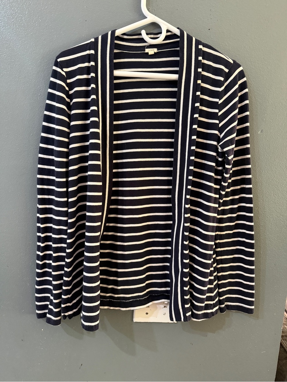 J crew Navy & White Striped Open lightweight Cardigan